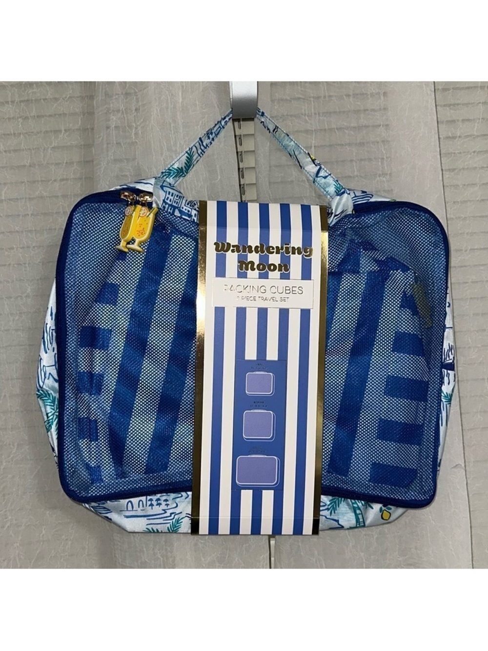 WM Blue Green Yellow Coastal Lemon Mesh Stripe 3 Piece Travel Packing Cube Set